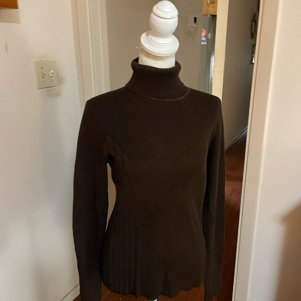 Unbranded chocolate brown ribbed design turtleneck sweater stretch size small - Picture 5 of 16